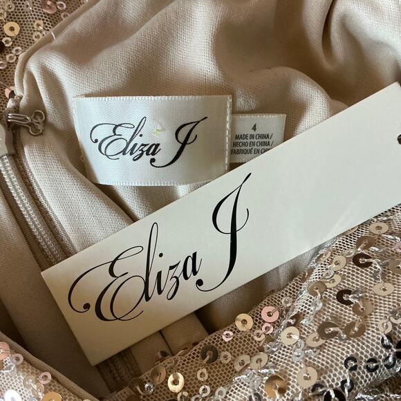 Eliza J Sequined Sleeveless Midi Sheath Cocktail Dress Sparkly Gold Size 4 - Picture 11 of 13